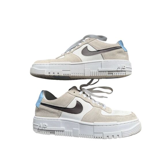 Nike Air Force 1 sneaker low Pixel desert sand Women Sz 10 white/black blue/grey - Picture 5 of 8